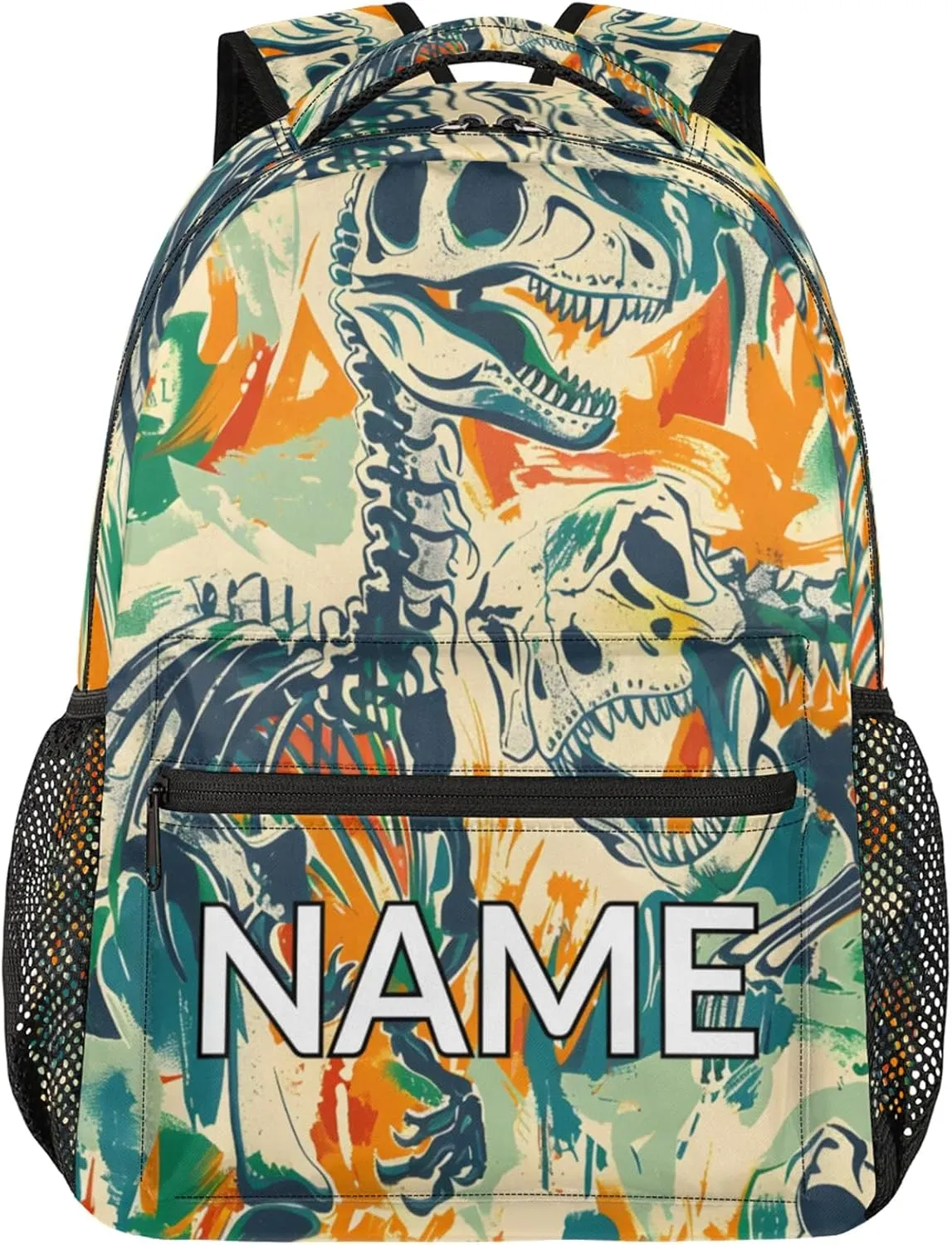 Custom Skeleton Dinosaurs Backpack with Name Personalized Waterproof Casual Daypack Colorful Historic Customize Laptop Backpacks for Women Men