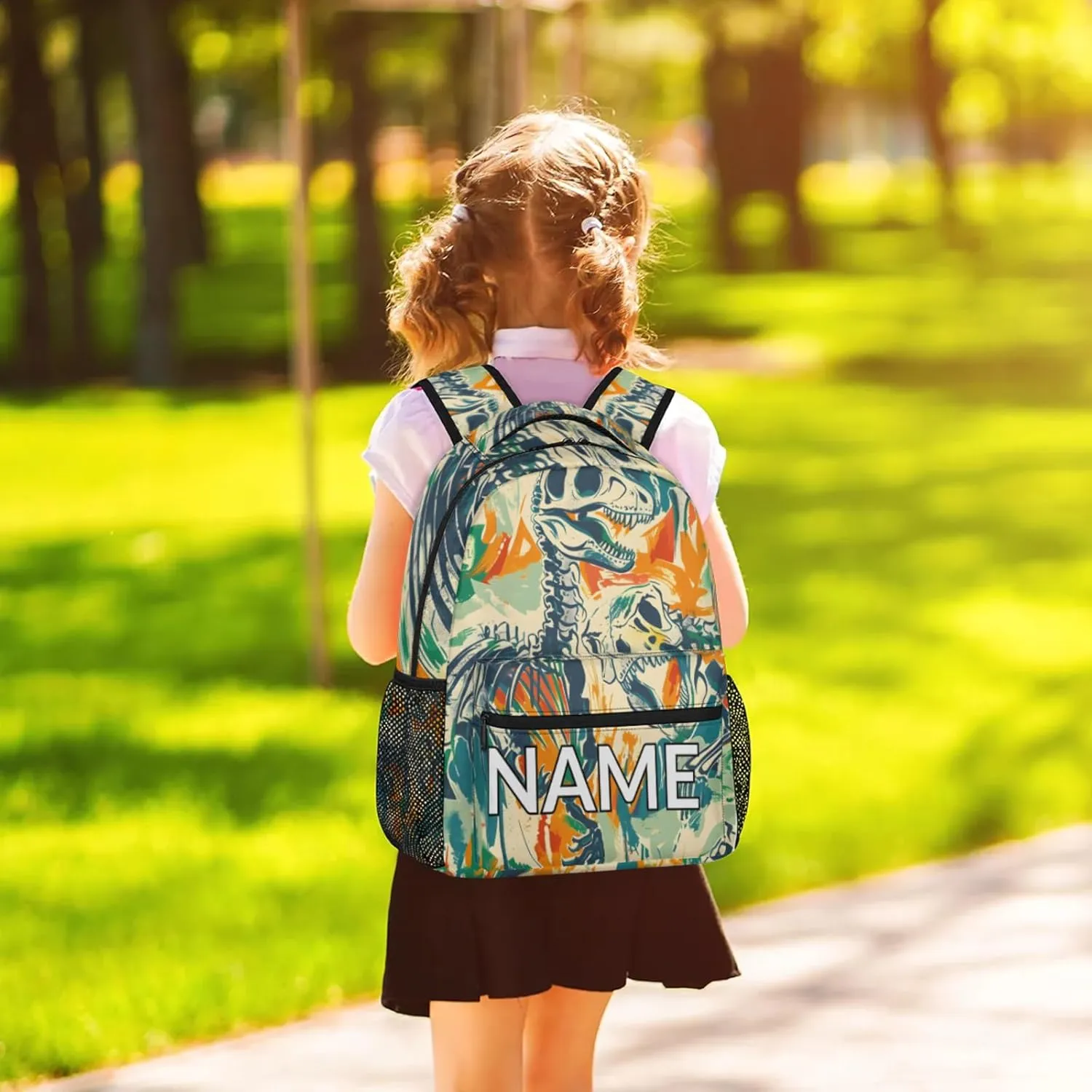 Custom Skeleton Dinosaurs Backpack with Name Personalized Waterproof Casual Daypack Colorful Historic Customize Laptop Backpacks for Women Men