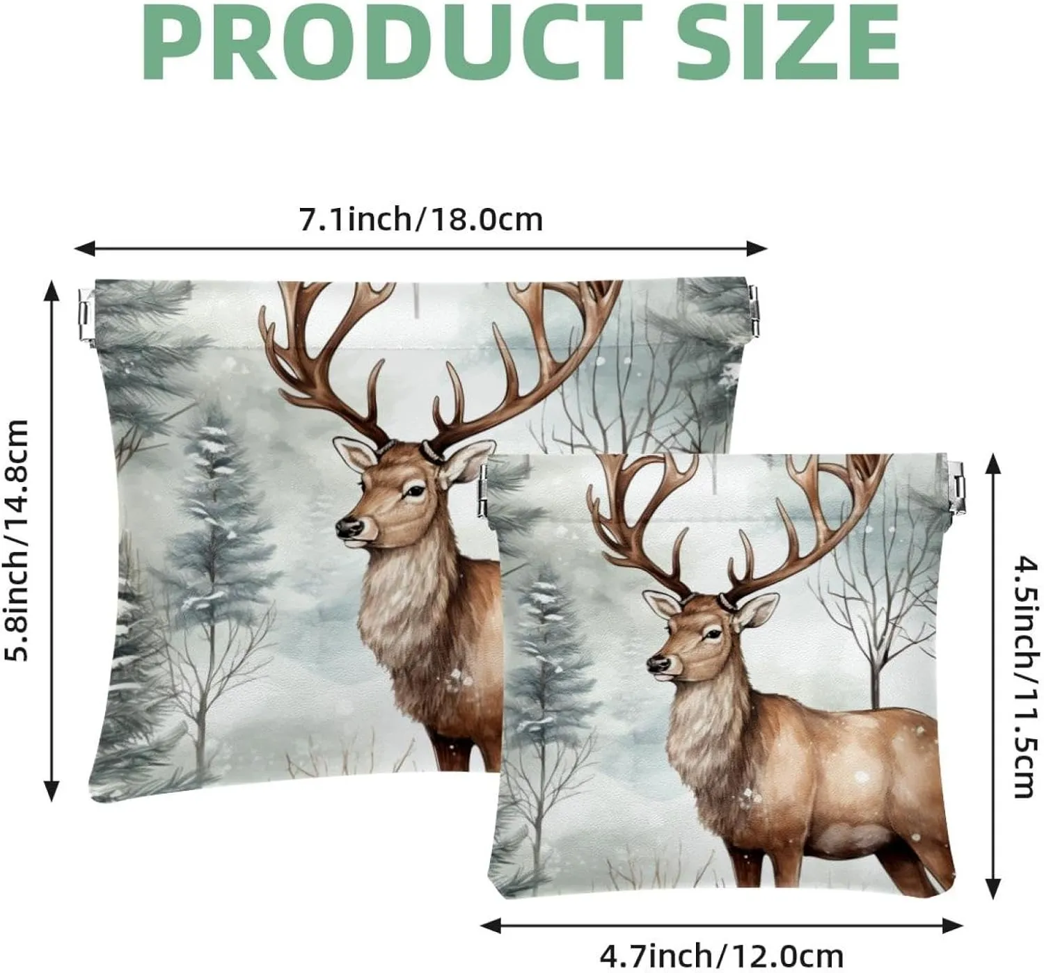 Cute Christmas Elk-1864 Pocket Cosmetic Bag, Waterproof Squeeze Makeup Bag No Zipper Self-Closing, Portable Mini Travel Storage for Headphones Jewelry