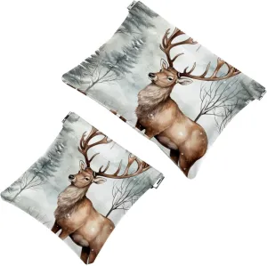 Cute Christmas Elk-1864 Pocket Cosmetic Bag, Waterproof Squeeze Makeup Bag No Zipper Self-Closing, Portable Mini Travel Storage for Headphones Jewelry
