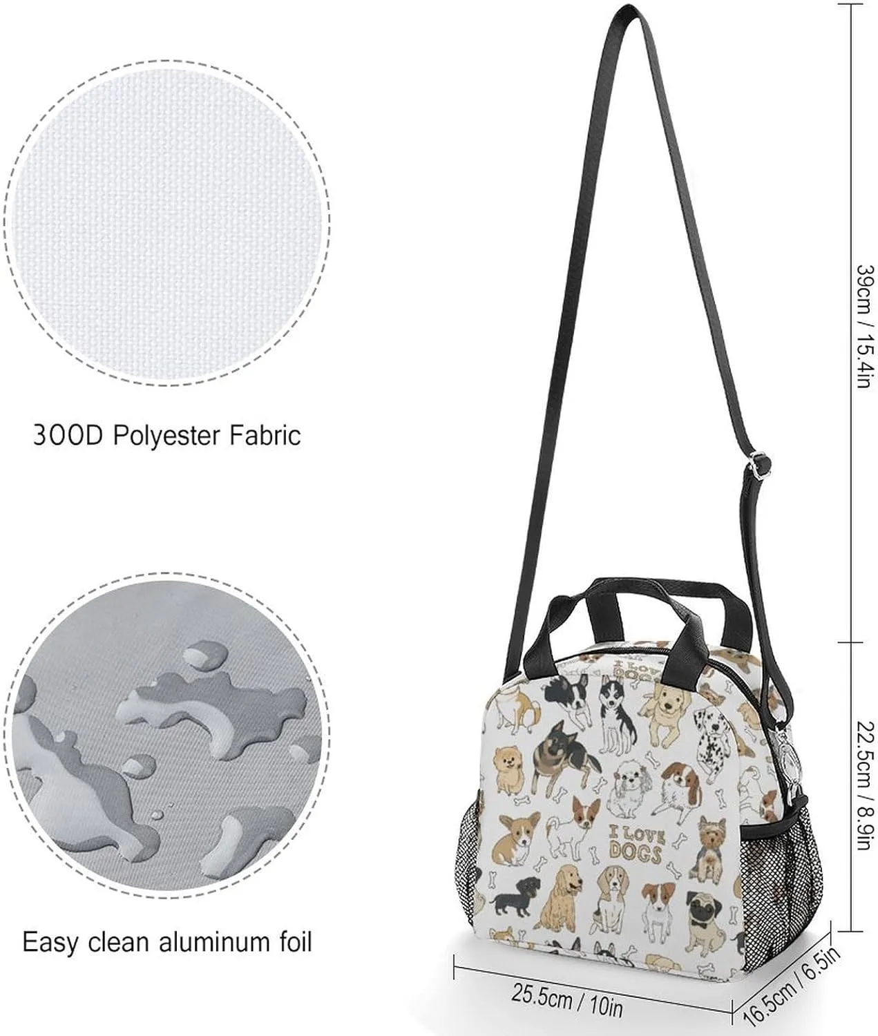 Cute Doodle Pets Dog Print Adjustable Shoulder Strap Insulated And Leak Proof Premium Lunch Bag Unisex