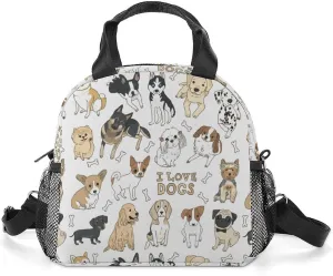 Cute Doodle Pets Dog Print Adjustable Shoulder Strap Insulated And Leak Proof Premium Lunch Bag Unisex