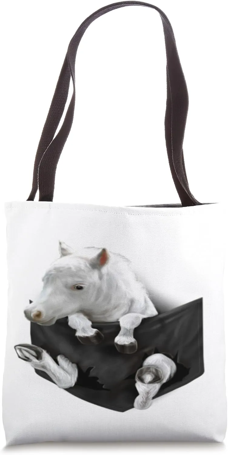 Cute Innocent Face White Horse Pocket Tote Bag