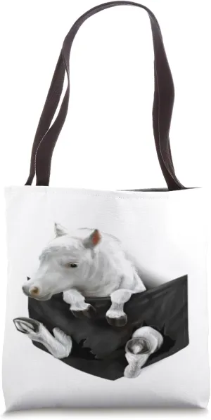 Cute Innocent Face White Horse Pocket Tote Bag
