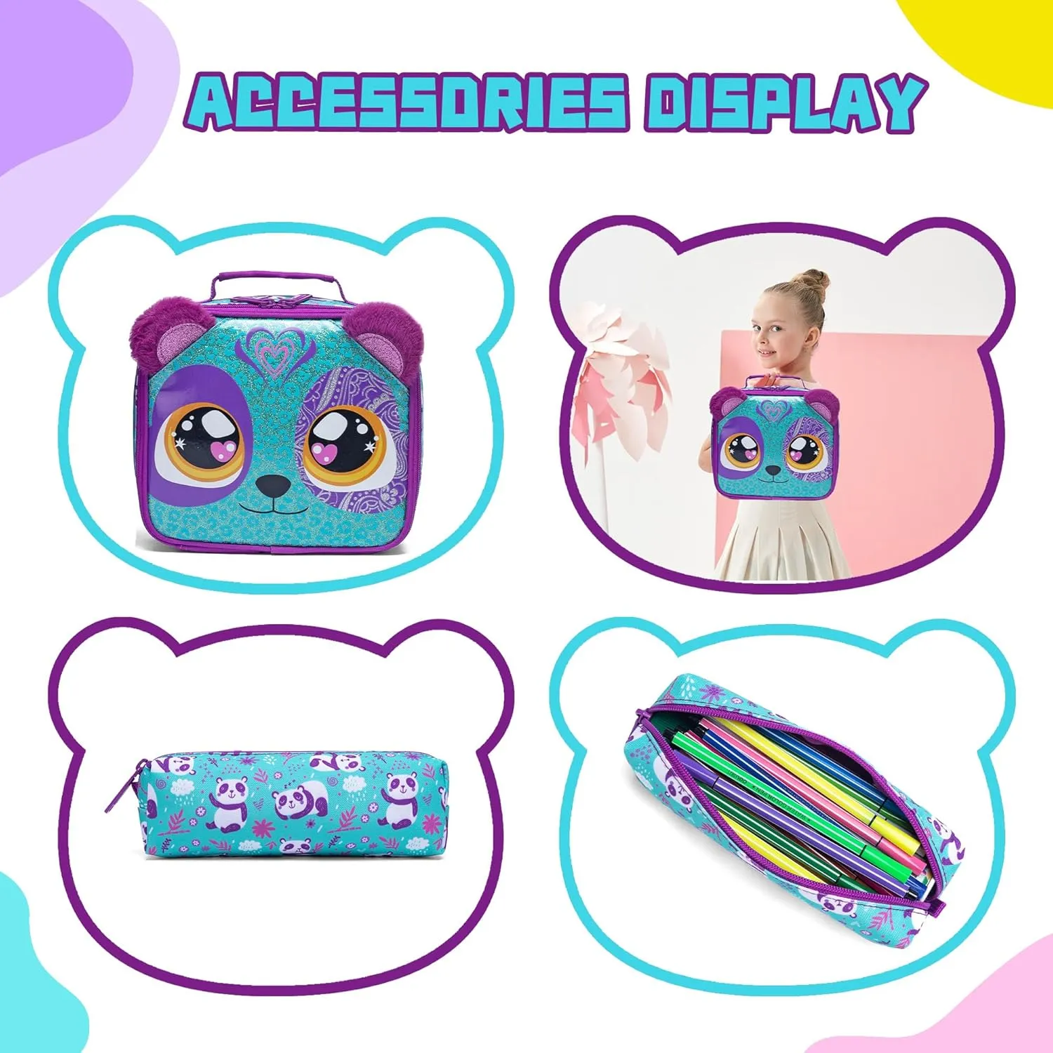 Cute Rolling Backpack for Girls Backpacks with Wheels for Elementary Students Kids 3 in 1 Travel Luggage Carry on Suitcase with Lunch Box for Girls Age 8-10