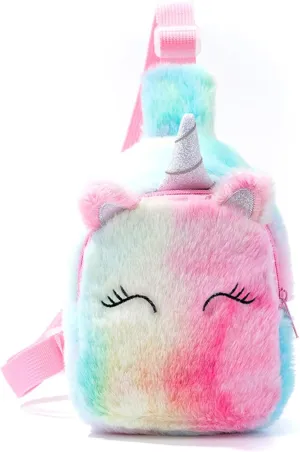Cute Unicorn Cartoon Fanny Pack Faux Fur Mini Chest Bag Plush Crossbody Shoulder Bag for Women Girls