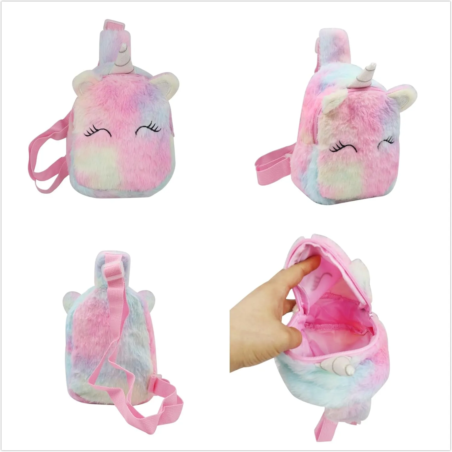 Cute Unicorn Cartoon Fanny Pack Faux Fur Mini Chest Bag Plush Crossbody Shoulder Bag for Women Girls