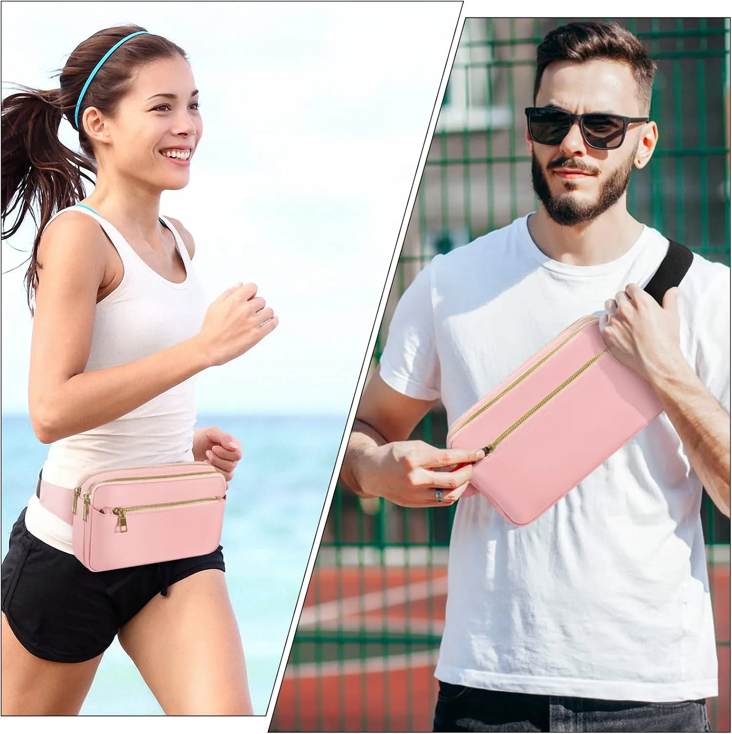 CXWMZY Fanny Packs for Women & Men, Fashion Waist Bag Hip Bum Bag with Multi-Pockets Large Capacity Cute Fanny Pack Casual Bum Bag for Disney Traveling Shopping Casual Cycling Running (Pink)
