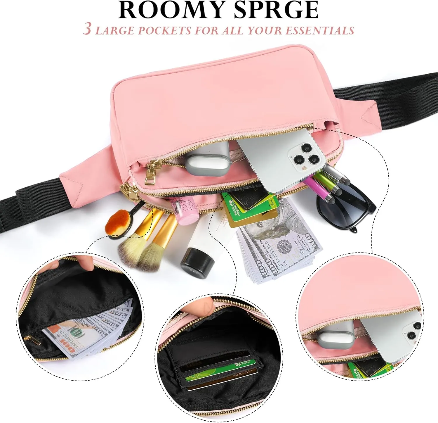 CXWMZY Fanny Packs for Women & Men, Fashion Waist Bag Hip Bum Bag with Multi-Pockets Large Capacity Cute Fanny Pack Casual Bum Bag for Disney Traveling Shopping Casual Cycling Running (Pink)