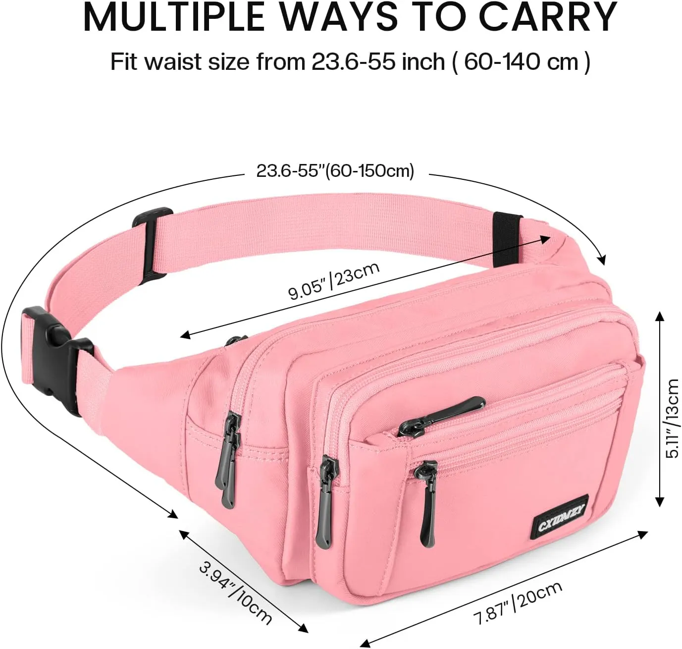 CXWMZY Fanny Packs For Women & Men Waist Pack Hip Bum Bag with Multi-Pockets Large Capacity Waterproof Casual Bum Bag for Disney Traveling Casual Cycling Running Hiking (Pink)