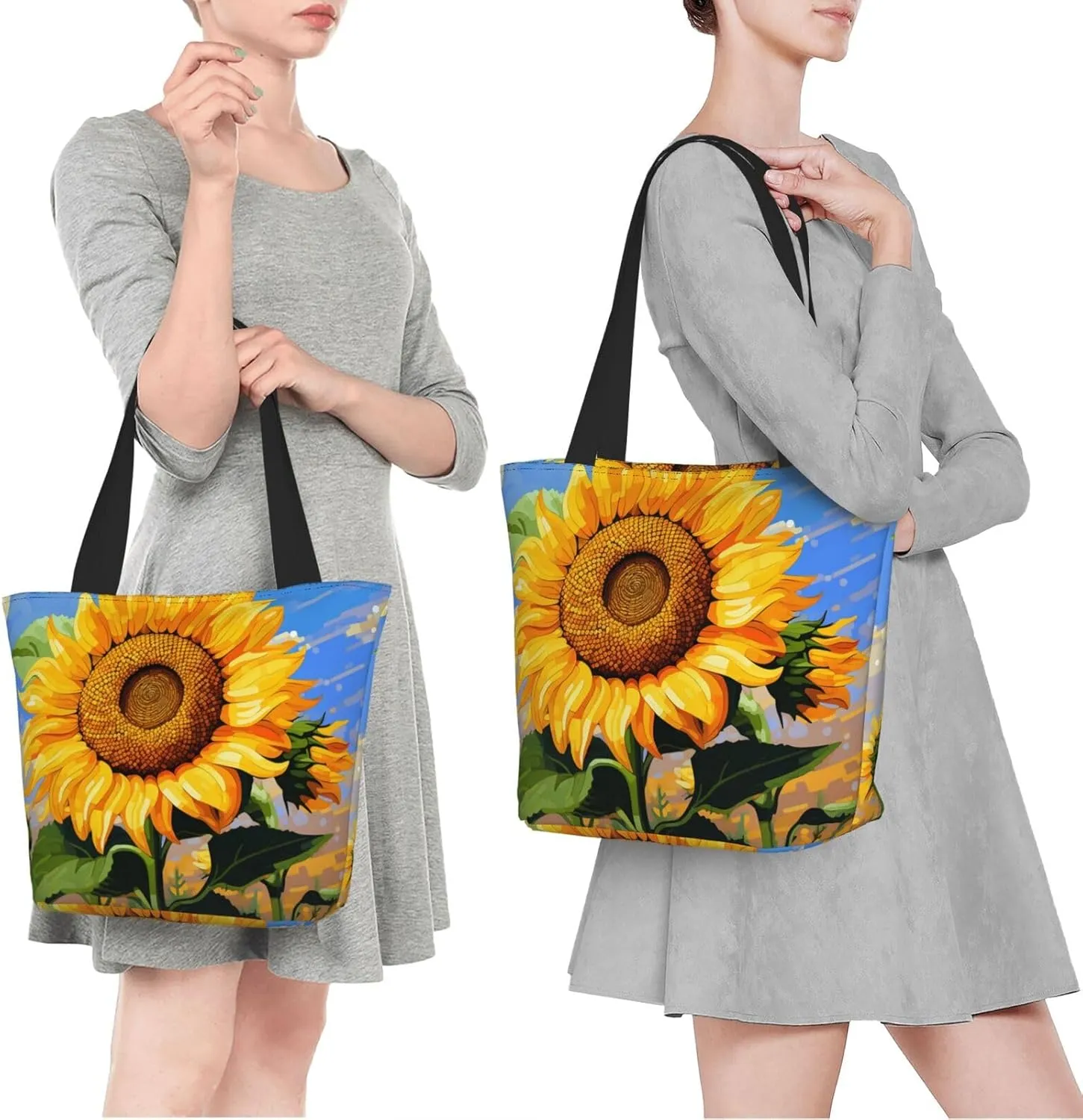 DADABULIU Tote Bag Reusable Grocery Bag Shoulder Bags with Zipper for Travel Beach Shopping Work Over 12 Years Old
