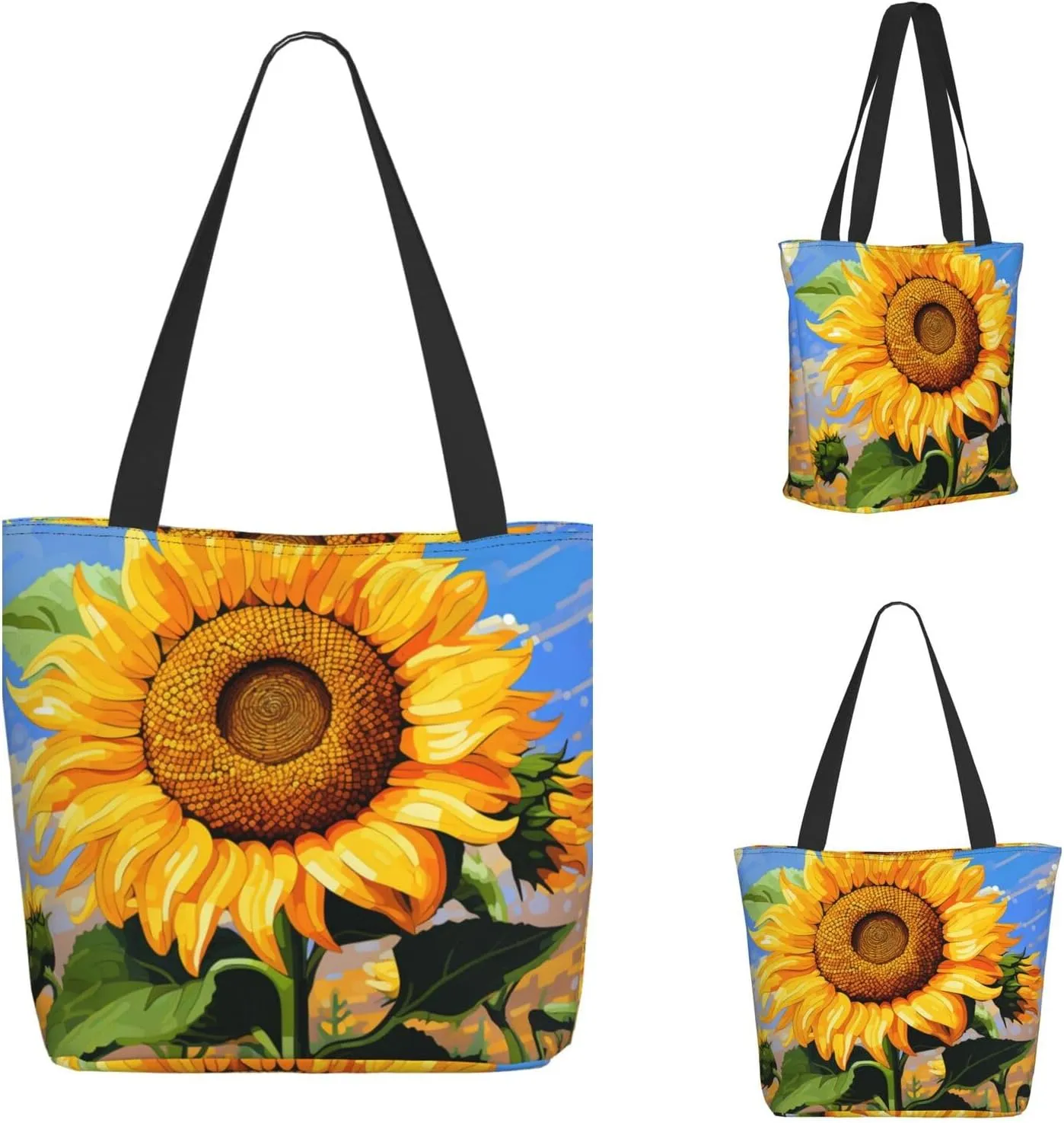 DADABULIU Tote Bag Reusable Grocery Bag Shoulder Bags with Zipper for Travel Beach Shopping Work Over 12 Years Old