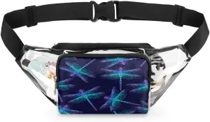 Dark Blue Dragonfly Pattern Clear Fanny Pack Stadium Approved Clear Crossbody Belt Bag for Women Men Transparent Waist Bag with Adjustable Strap for Concerts Sports Events Travel