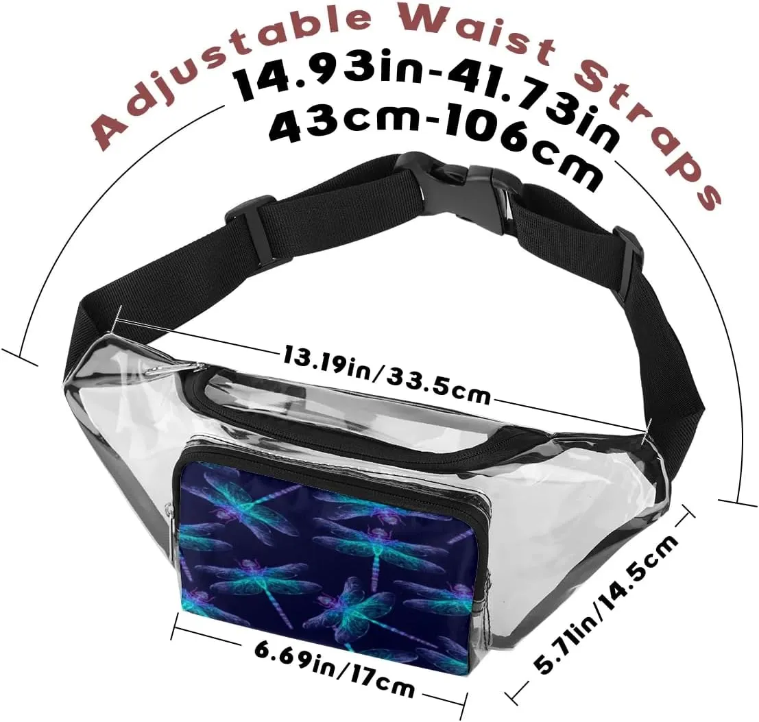 Dark Blue Dragonfly Pattern Clear Fanny Pack Stadium Approved Clear Crossbody Belt Bag for Women Men Transparent Waist Bag with Adjustable Strap for Concerts Sports Events Travel