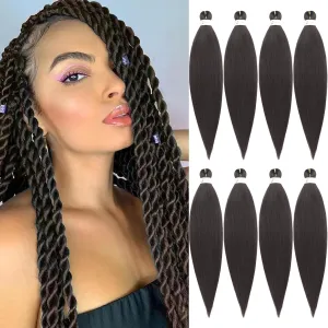 Dark Brown Braiding Hair Pre stretched 30 Inch 8 Packs Pre stretched Braiding Hair Pre Stretched Hair For Braiding Yaki Texture Synthetic Hair Extension Itch Free Hot Water Setting(30", 4#)