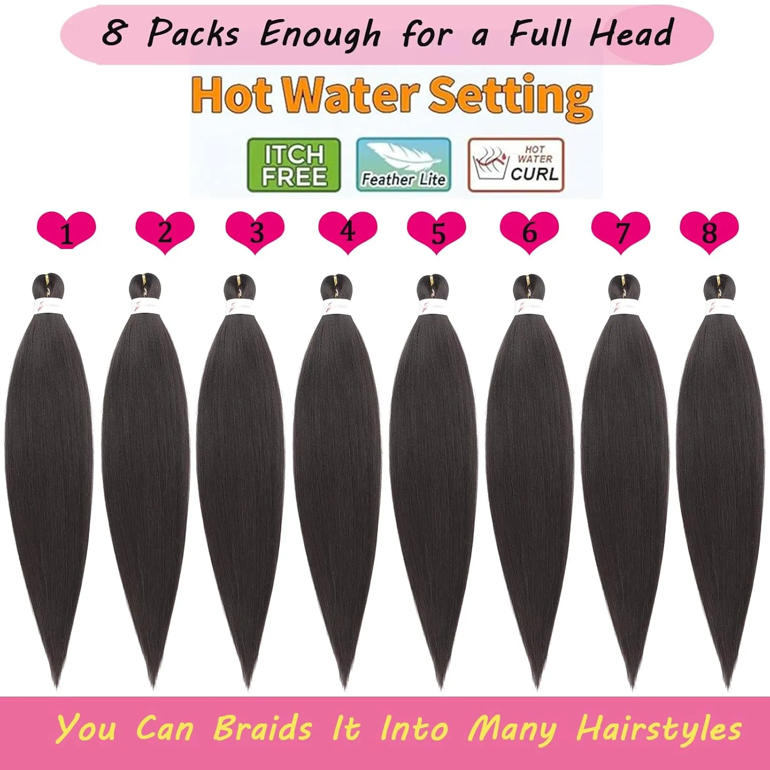 Dark Brown Braiding Hair Pre stretched 30 Inch 8 Packs Pre stretched Braiding Hair Pre Stretched Hair For Braiding Yaki Texture Synthetic Hair Extension Itch Free Hot Water Setting(30", 4#)