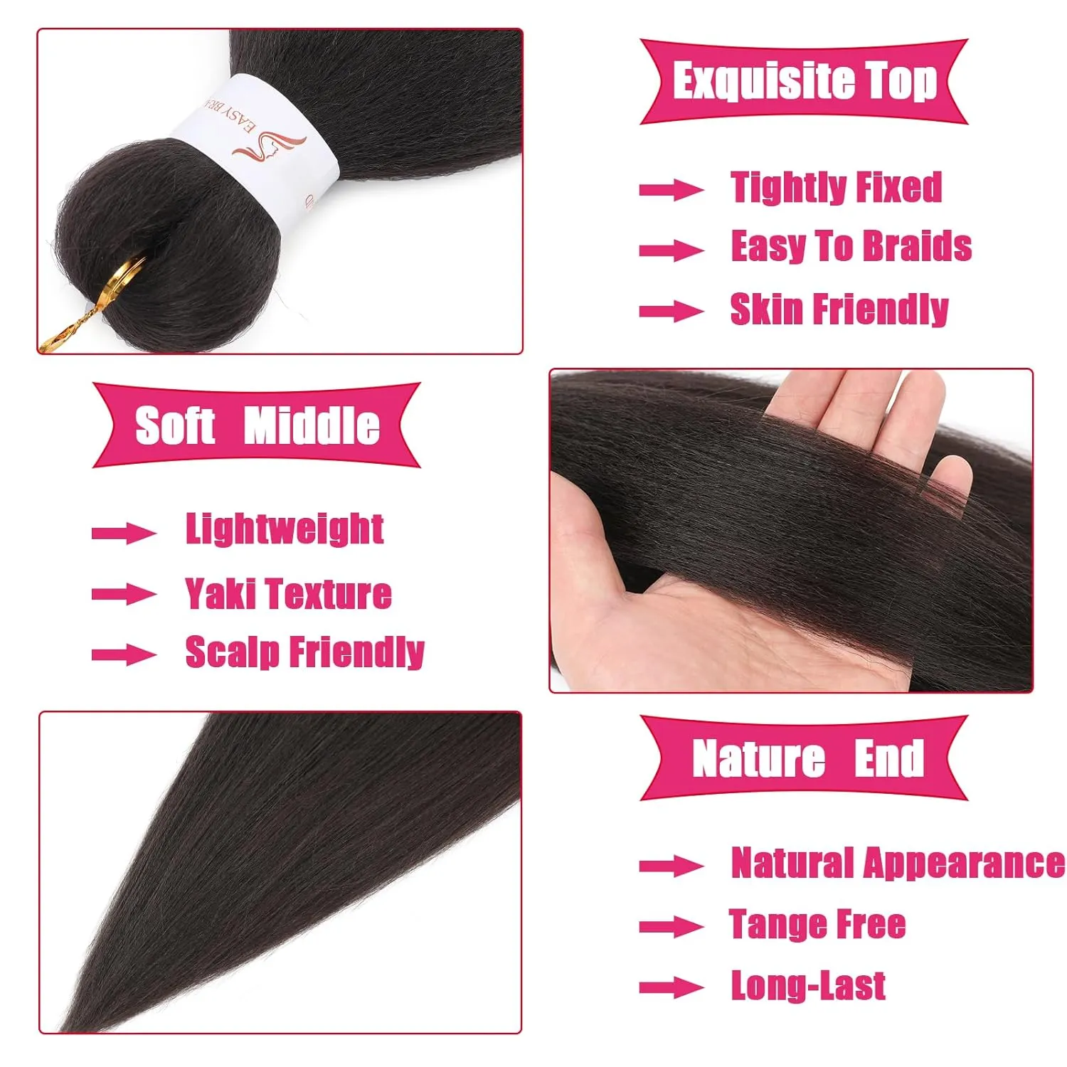 Dark Brown Braiding Hair Pre stretched 30 Inch 8 Packs Pre stretched Braiding Hair Pre Stretched Hair For Braiding Yaki Texture Synthetic Hair Extension Itch Free Hot Water Setting(30", 4#)