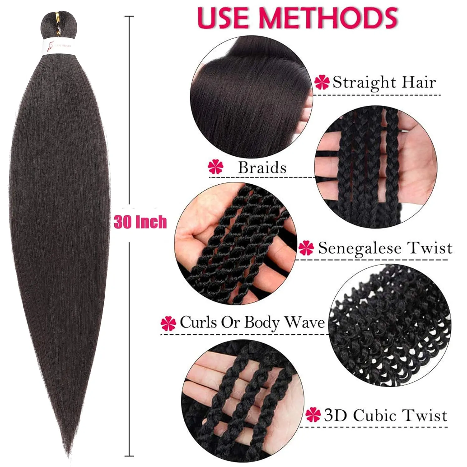 Dark Brown Braiding Hair Pre stretched 30 Inch 8 Packs Pre stretched Braiding Hair Pre Stretched Hair For Braiding Yaki Texture Synthetic Hair Extension Itch Free Hot Water Setting(30", 4#)