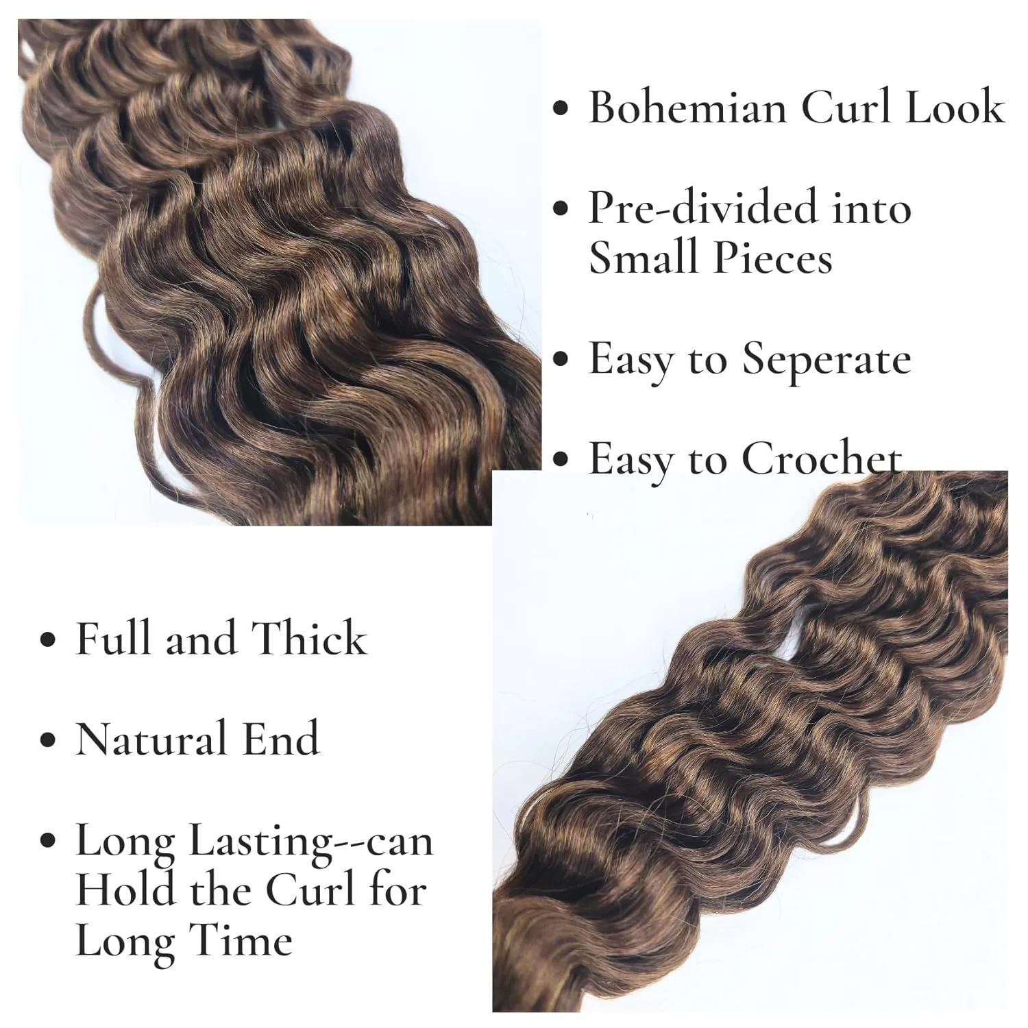 Dark Honey Brown Boho Braiding Hair Mixed Synthetic Deep Wave Boho Braids Hair for Braiding