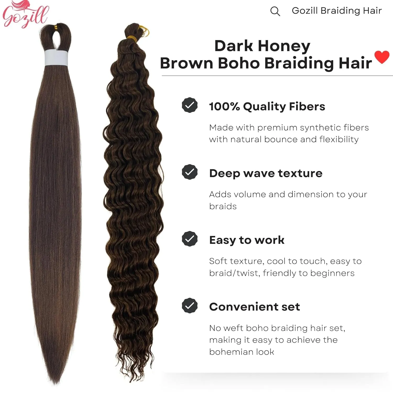 Dark Honey Brown Boho Braiding Hair Mixed Synthetic Deep Wave Boho Braids Hair for Braiding