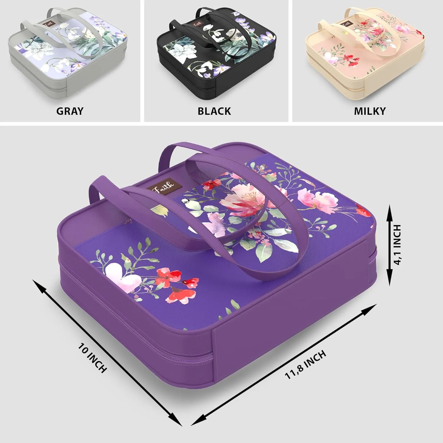 DEHITE Bible Bags for Women – Purple Floral Bible Carrying Case – Tote Bag Extra Large – Book Size 11.8 x 10 x 4.1 in – Pen Slot – Zippered Pocket – Shoulder Strap – Premium Fabric – Christian Gift