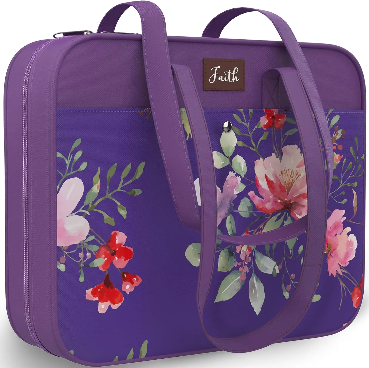 DEHITE Bible Bags for Women – Purple Floral Bible Carrying Case – Tote Bag Extra Large – Book Size 11.8 x 10 x 4.1 in – Pen Slot – Zippered Pocket – Shoulder Strap – Premium Fabric – Christian Gift