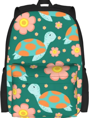 Delerain Green Orange Turtle Kids Backpack School Book Bag Travel Daypack Shoulder Bag 16 Inch Plus Lightweight Laptop Bag For 1-6th Grade Boys Girls Back To School