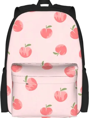 Delerain Pink Peach Fruit Kids Backpack School Book Bag Travel Daypack Shoulder Bag 16 Inch Plus Lightweight Laptop Bag for 1-6th Grade Boys Girls Back to School