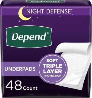 Depend Underpads, Disposable Incontinence Bed Pads for Adults, Slip Resistant, 36"x 21", 48 Count (4 Packs of 12)