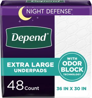 Depend Underpads XL, Disposable Incontinence Bed Pads for Adults, Slip Resistant, 36" x 30", 48 Count