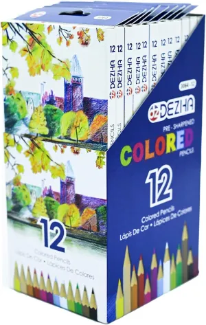Dezha 12 Counts Colored Pencils, Assorted 12 Vibrant/Vivid colors, Wood free, 3.0 Millimetr Cores, 12 Pack per Display (3064)