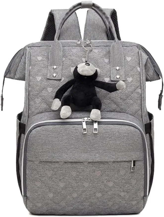 Diaper Backpack Large Diaper Bag Portable Nappy Bag Travel Baby Bag With USB Charging Port (Grey)