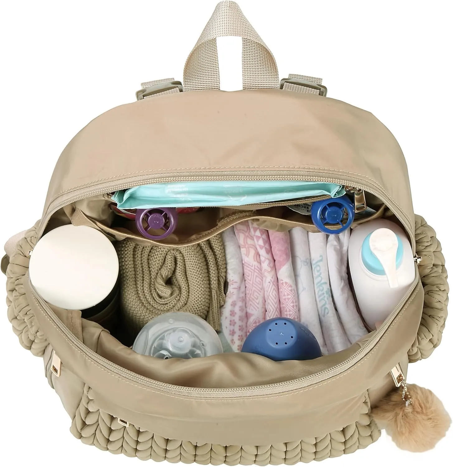 Diaper Bag,Newborn Baby Backpack,Waterproof and Stylish Travel Back Pack with Changing Pad for Women and Girls (Beige)