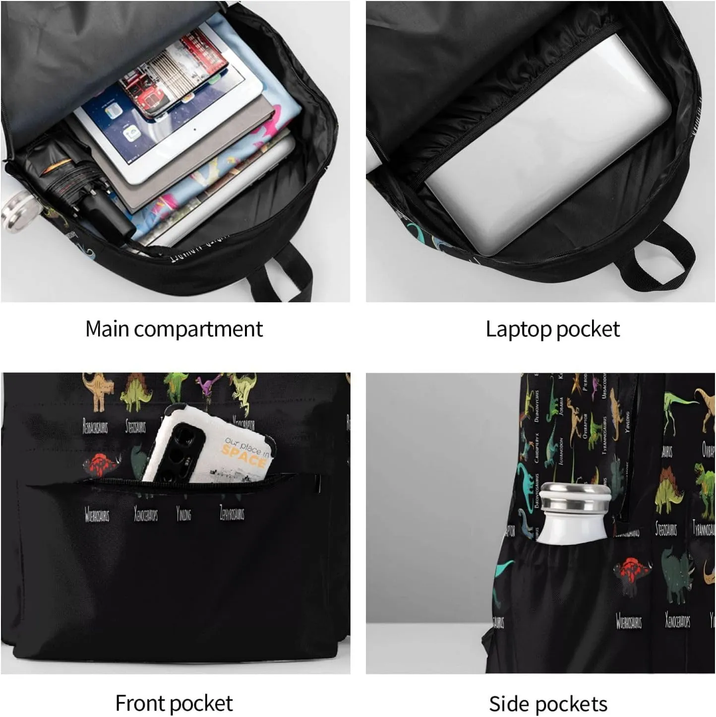 Dinosaur Alphabet With Dino Types Laptop Backpack Shoulder Bag Laptop Pack Travel Backpacks Commuter Back Pack Casual Daypack Bags With Side Pockets