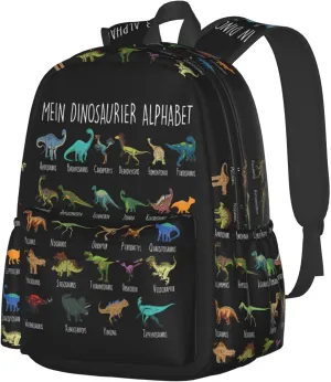 Dinosaur Alphabet With Dino Types Laptop Backpack Shoulder Bag Laptop Pack Travel Backpacks Commuter Back Pack Casual Daypack Bags With Side Pockets