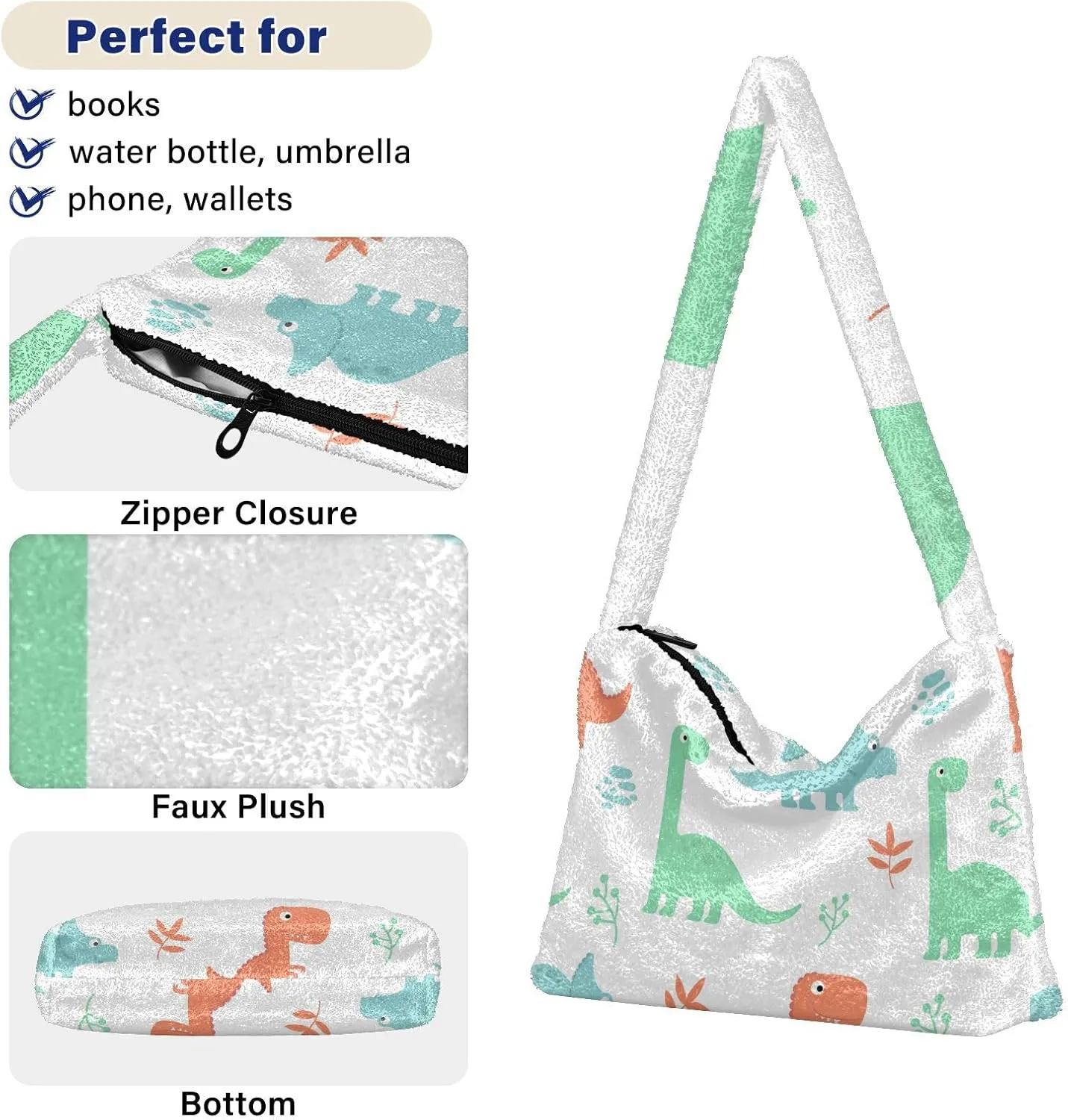 Dinosaur Shoulder Bag, Handbag with Zipper Closure, Hand Bag for Ladies
