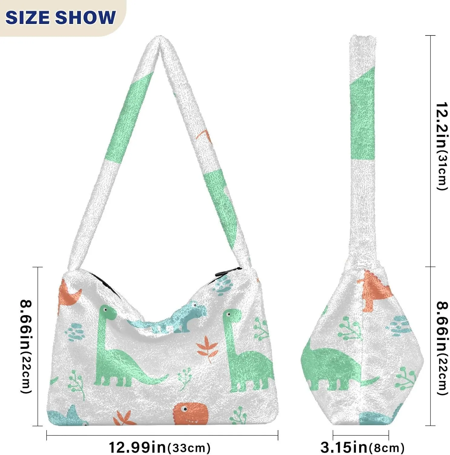 Dinosaur Shoulder Bag, Handbag with Zipper Closure, Hand Bag for Ladies