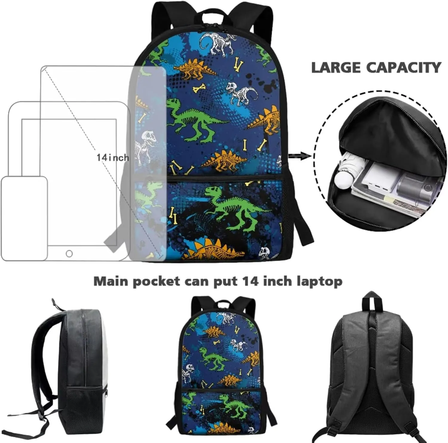 Dinosaurs Backpack for Boys with Lunch Bag Pencil Case 6-8 Kids Large School Bag Kindergarten Elementary Schoolbags Students Hiking Camping Book Bag Travel Backpacks Daycare Bags