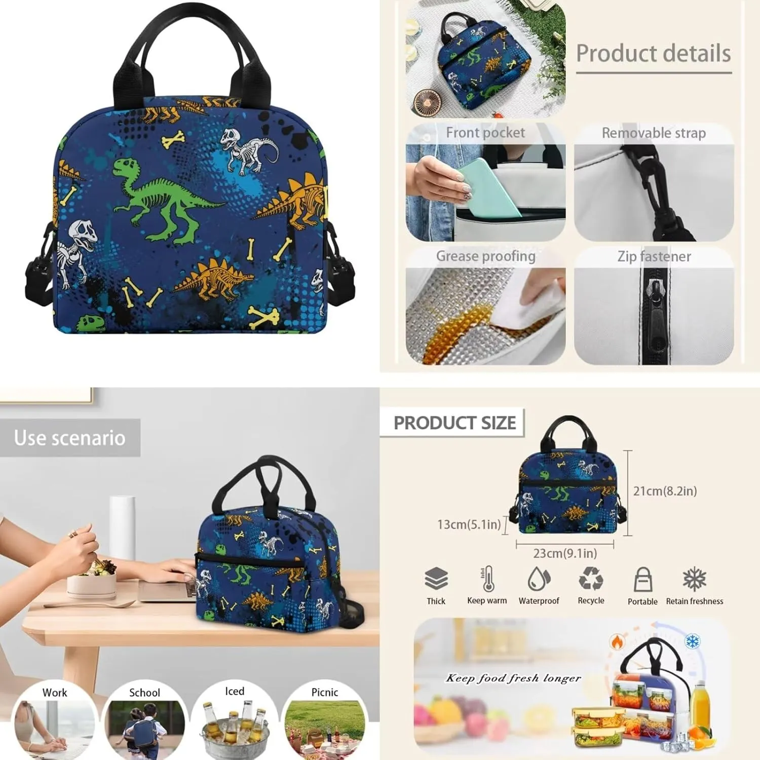 Dinosaurs Backpack for Boys with Lunch Bag Pencil Case 6-8 Kids Large School Bag Kindergarten Elementary Schoolbags Students Hiking Camping Book Bag Travel Backpacks Daycare Bags