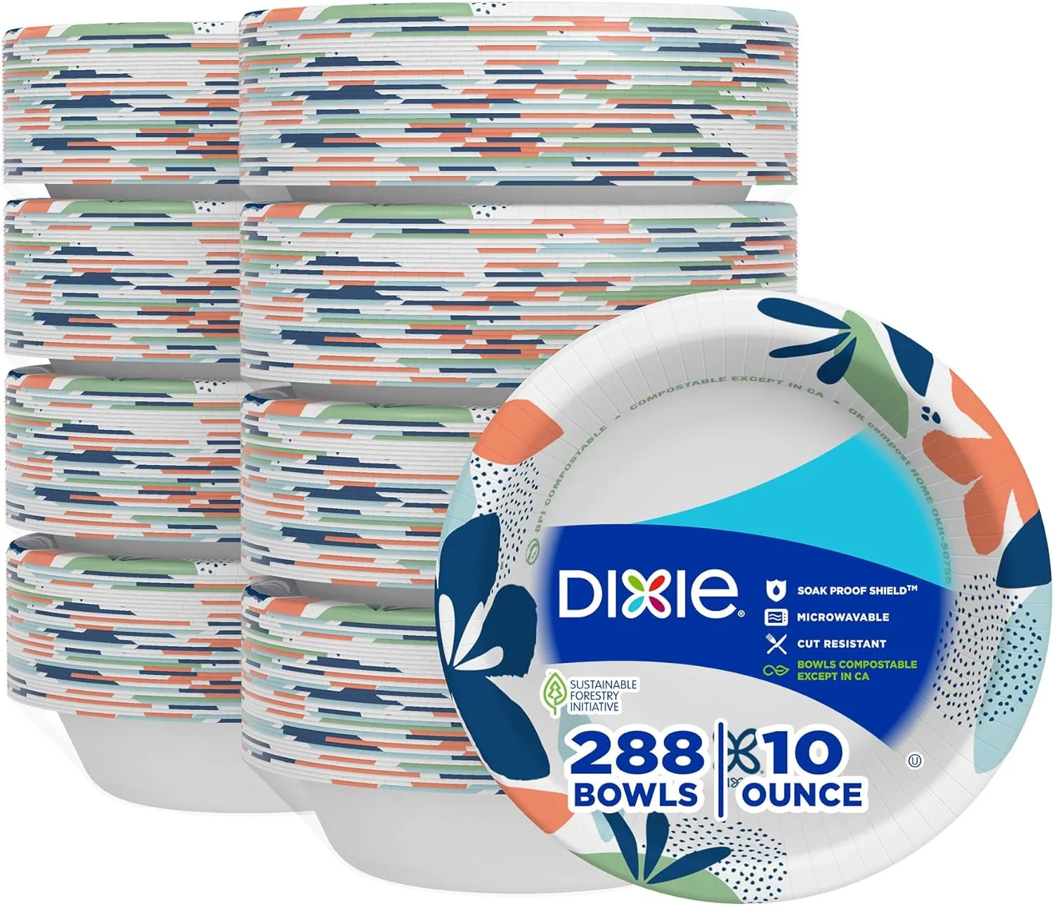 Dixie Small Paper Bowls, 10 Oz, 36 Count (Pack of 8), Microwave-Safe, Soak-Proof, Disposable Bowls Great For Snacks, Dessert, And Light Lunch Meals