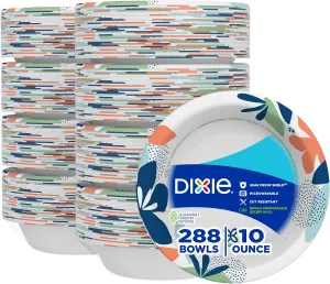 Dixie Small Paper Bowls, 10 Oz, 36 Count (Pack of 8), Microwave-Safe, Soak-Proof, Disposable Bowls Great For Snacks, Dessert, And Light Lunch Meals