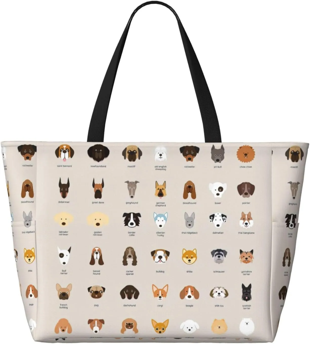 Dog Breed Extra Large Tote Bag For Women,Foldable Beach Bag With Pocket Weekender Travel Overnight Bag