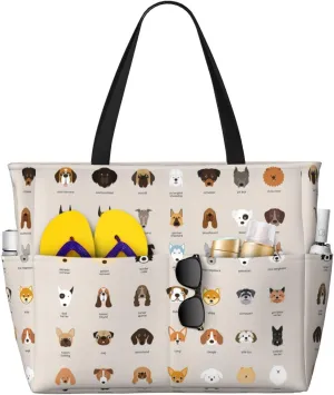 Dog Breed Extra Large Tote Bag For Women,Foldable Beach Bag With Pocket Weekender Travel Overnight Bag