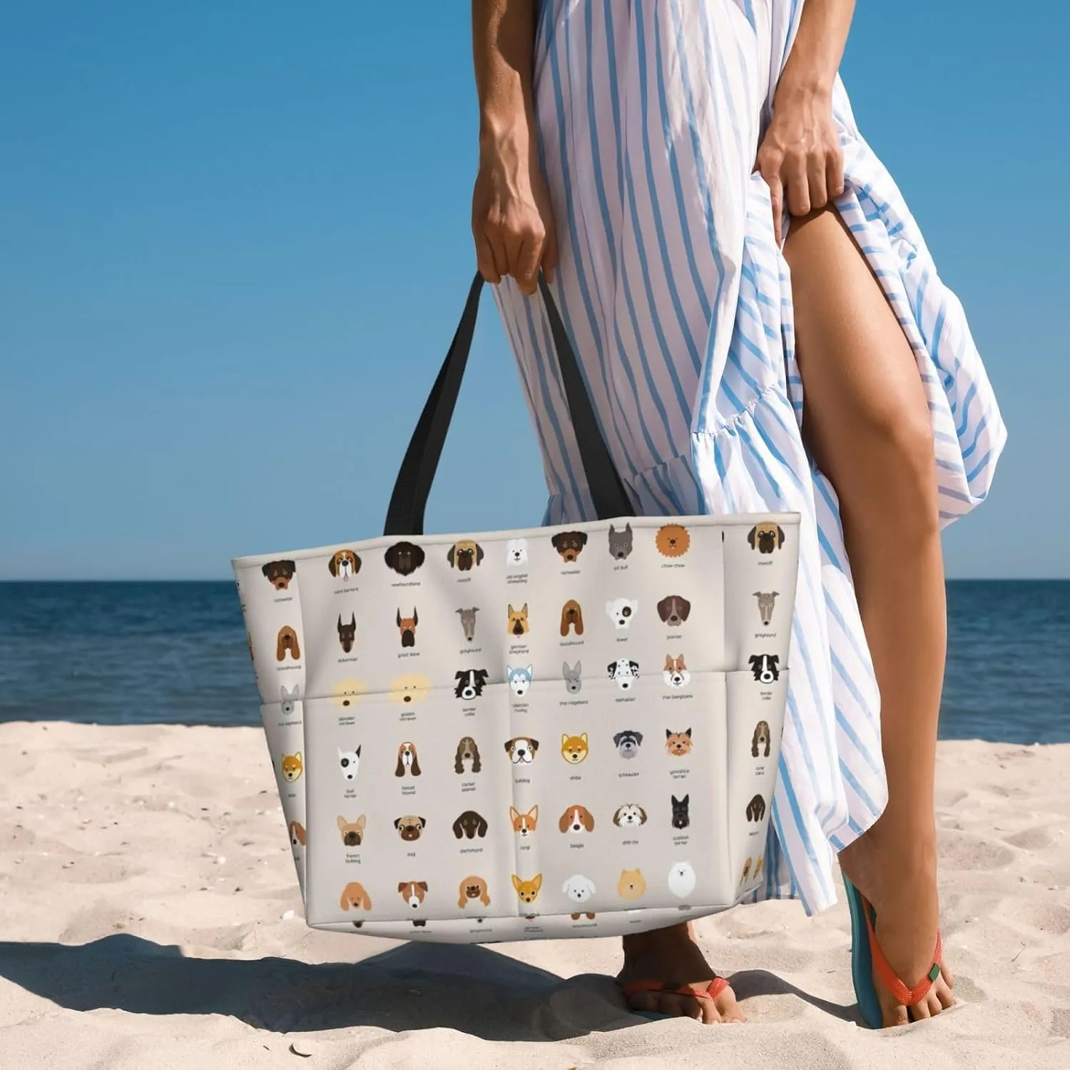 Dog Breed Extra Large Tote Bag For Women,Foldable Beach Bag With Pocket Weekender Travel Overnight Bag