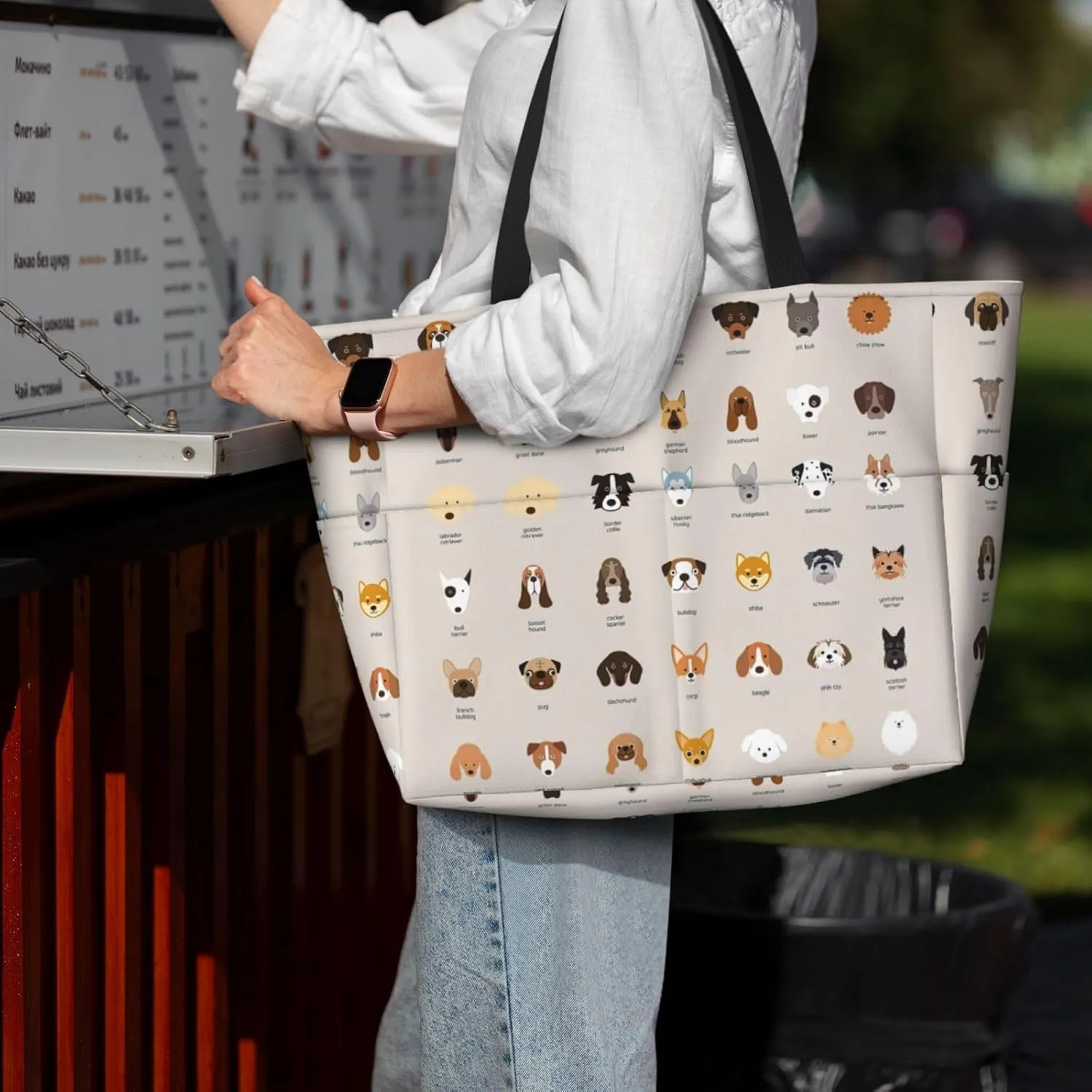 Dog Breed Extra Large Tote Bag For Women,Foldable Beach Bag With Pocket Weekender Travel Overnight Bag