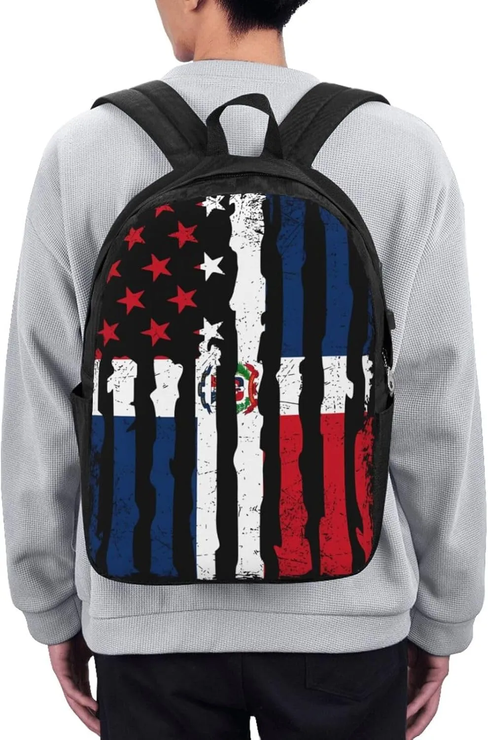 Dominican Roots American Pride Flag Travel Backpack 17-Inch Laptop Backpacks Business Rucksack Casual Sport Daypack with USB Charging Port Carry-on Bag for Camping Biking