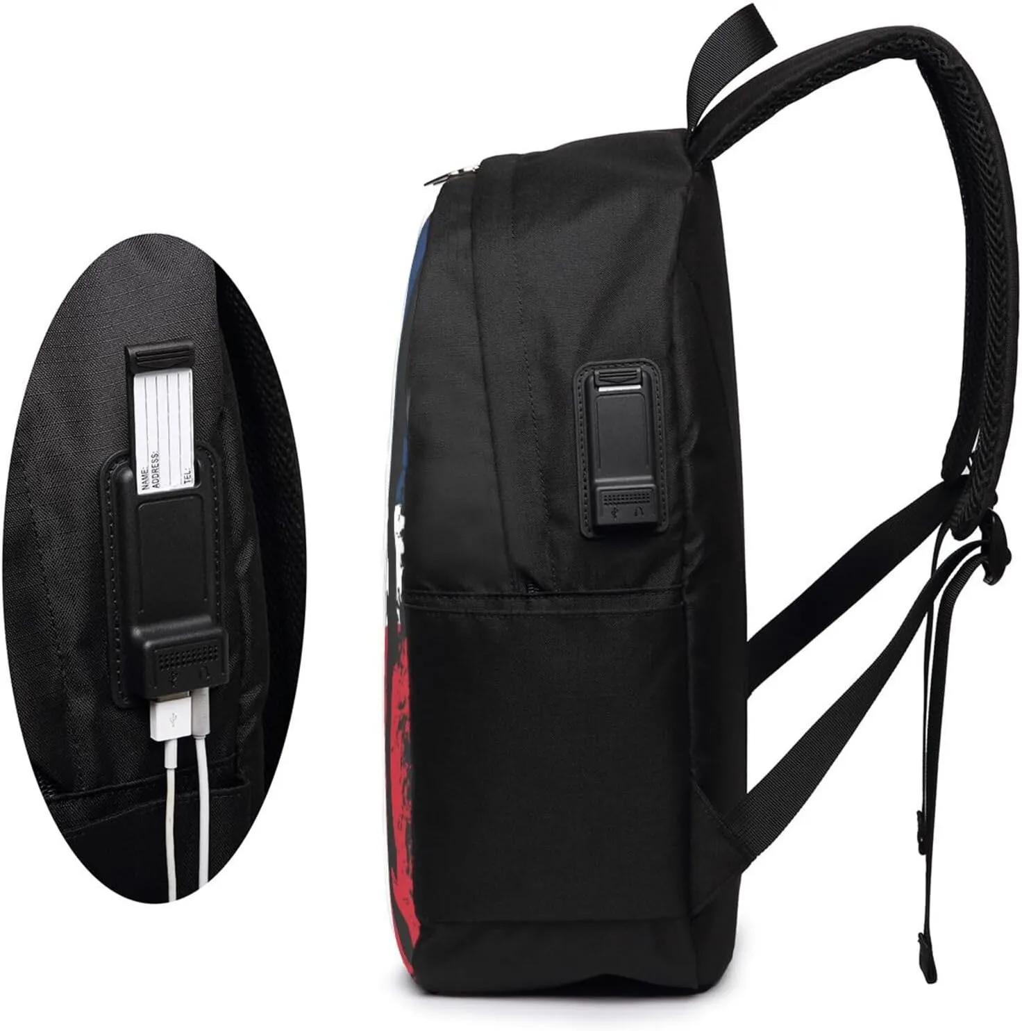 Dominican Roots American Pride Flag Travel Backpack 17-Inch Laptop Backpacks Business Rucksack Casual Sport Daypack with USB Charging Port Carry-on Bag for Camping Biking