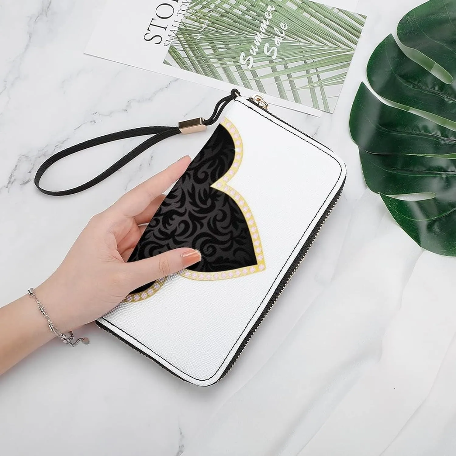 Donnapink Long Clutch Wallet, Long Handbag with Wristlet Strap, PU Leather Zip Purse
