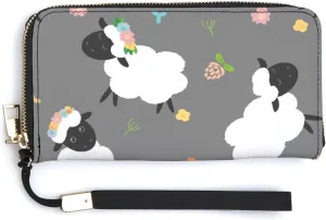 Donnapink Long Clutch Wallet, Long Handbag with Wristlet Strap, PU Leather Zip Purse