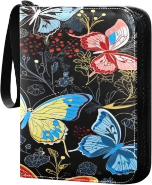 Doodle Colorful Butterfly Pattern Card Holder, Card Holder Album with 400 Card Slots in 50 Pages for Display, Storage, Portability